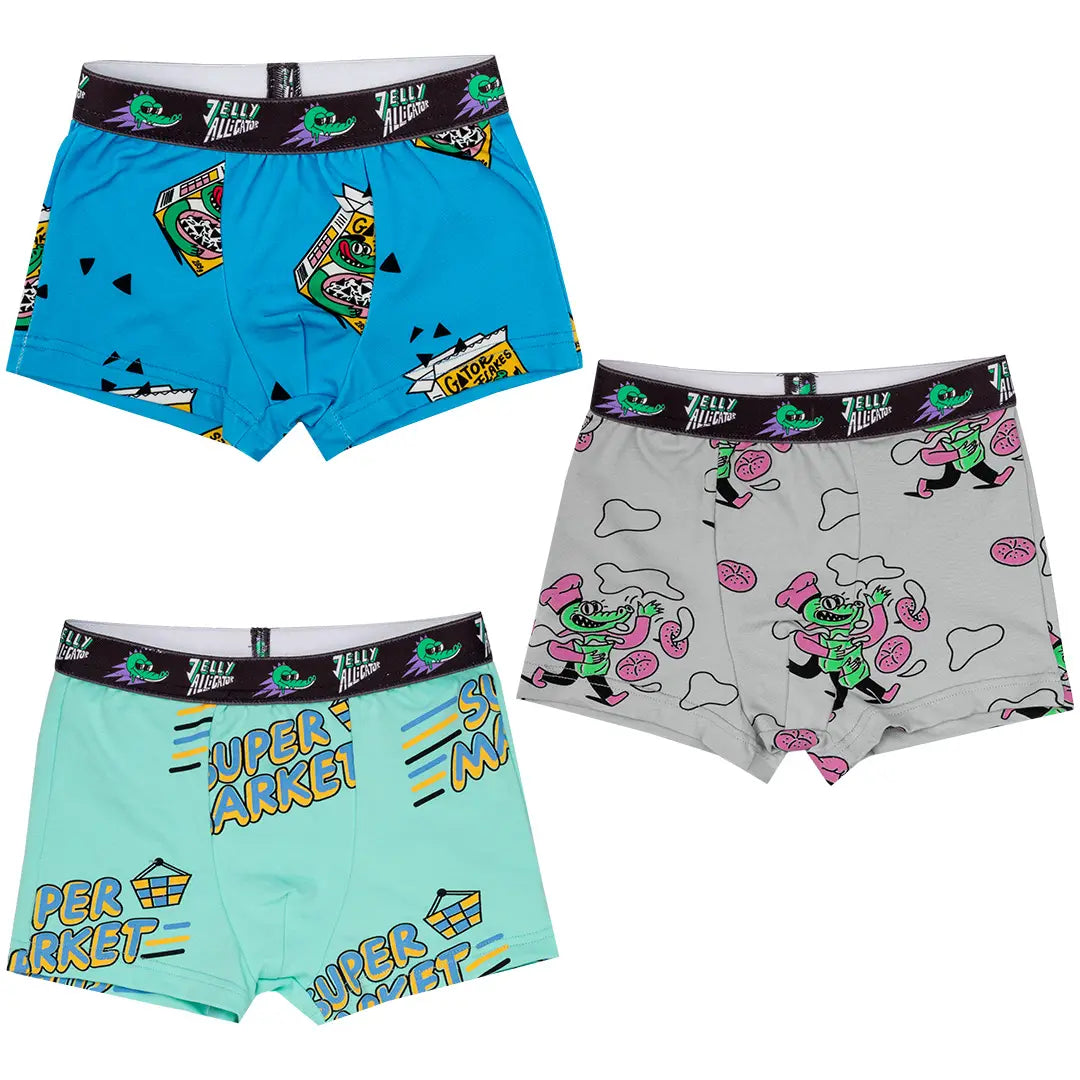 Boys Boxer Shorts, Set of 3 - Breakfast Cereals, Ali the Baker, Supermarket