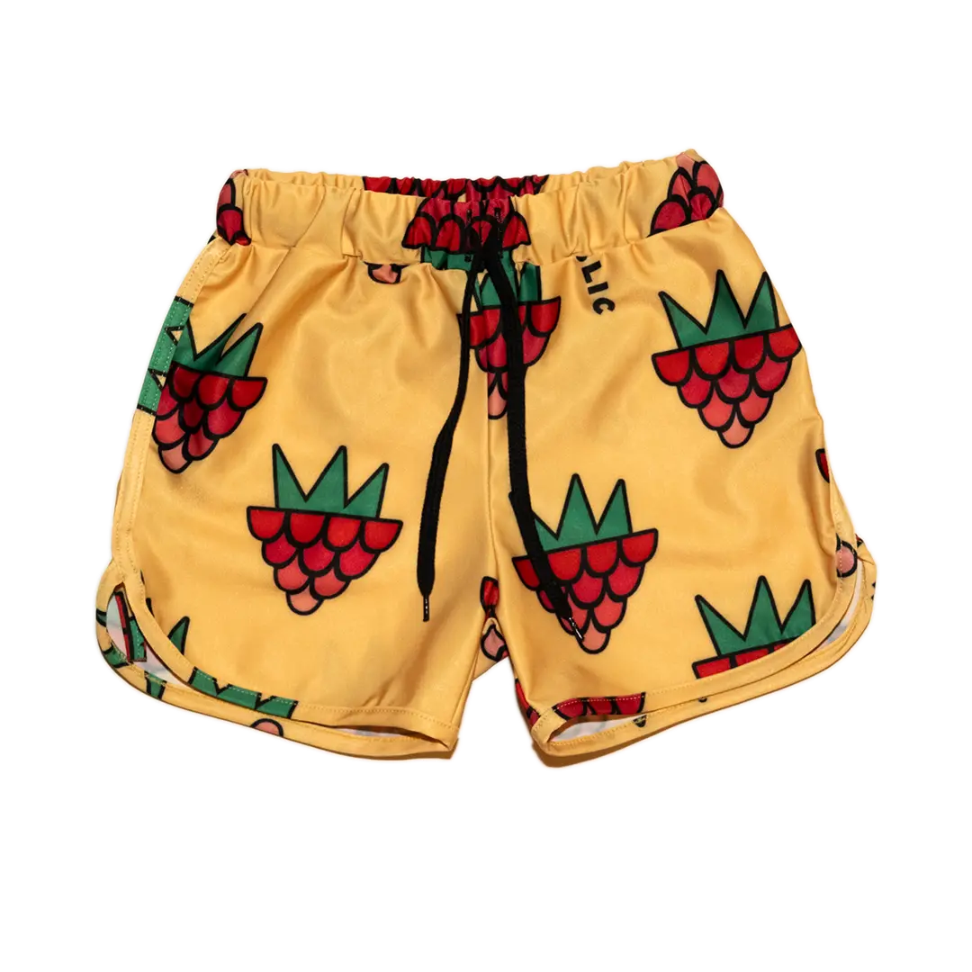 Children's UV swimming shorts - Raspberry Love Yellow UV50+