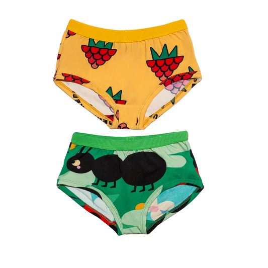 Majtki dziewczęce zestaw 2 par - Malinowe Love Żółty, Leśne Runo Zielony