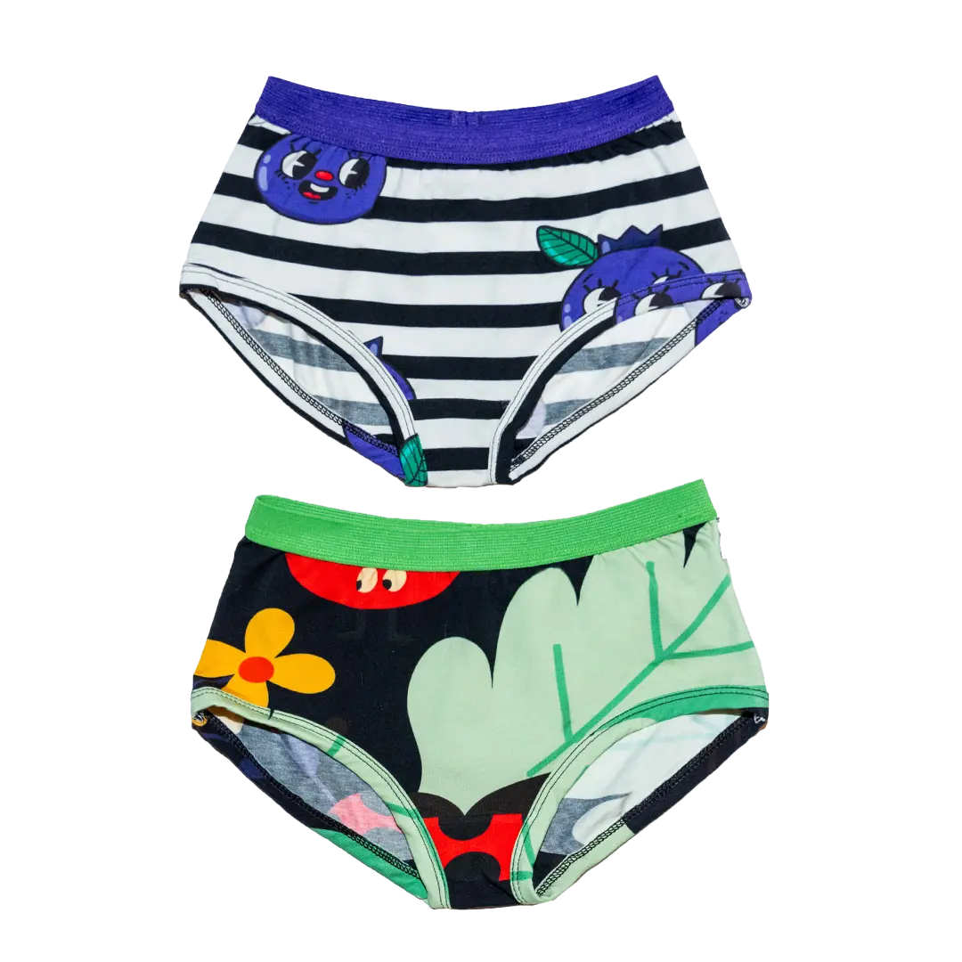 Girls Panties Set of 2 - Blueberry Blast, Anthill Black