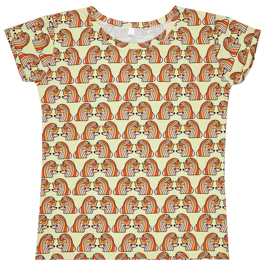Women's Colorful Short Sleeve T-Shirt - Jelly Alligator Best Friends Lemon
