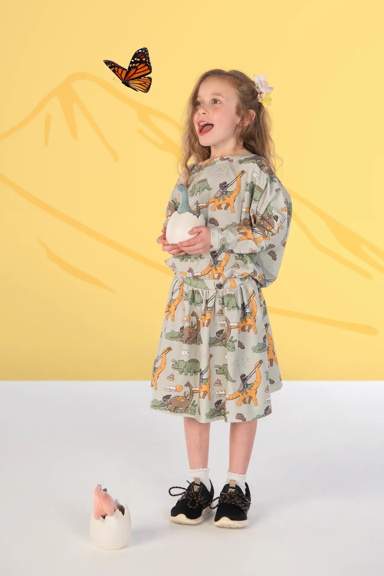 Girls Dress - Dino Riders Gray