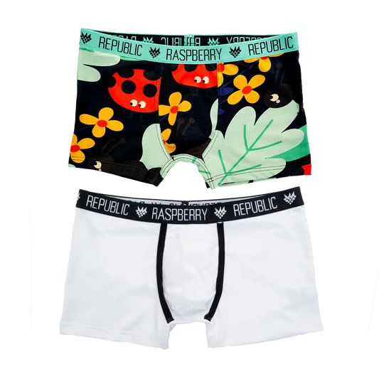 Bokserki chłopięce zestaw 2 par - Leśne Runo Czarny, Basic Biały