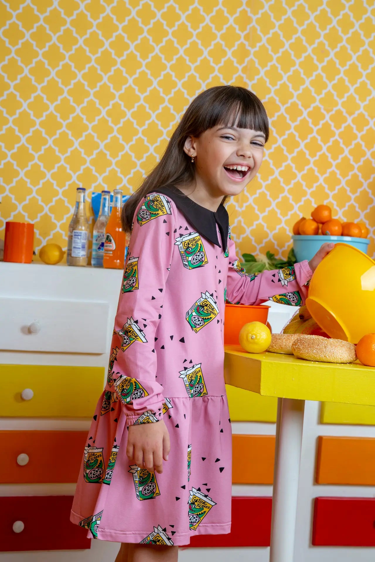 Girls Dress - Breakfast Cereal Pink