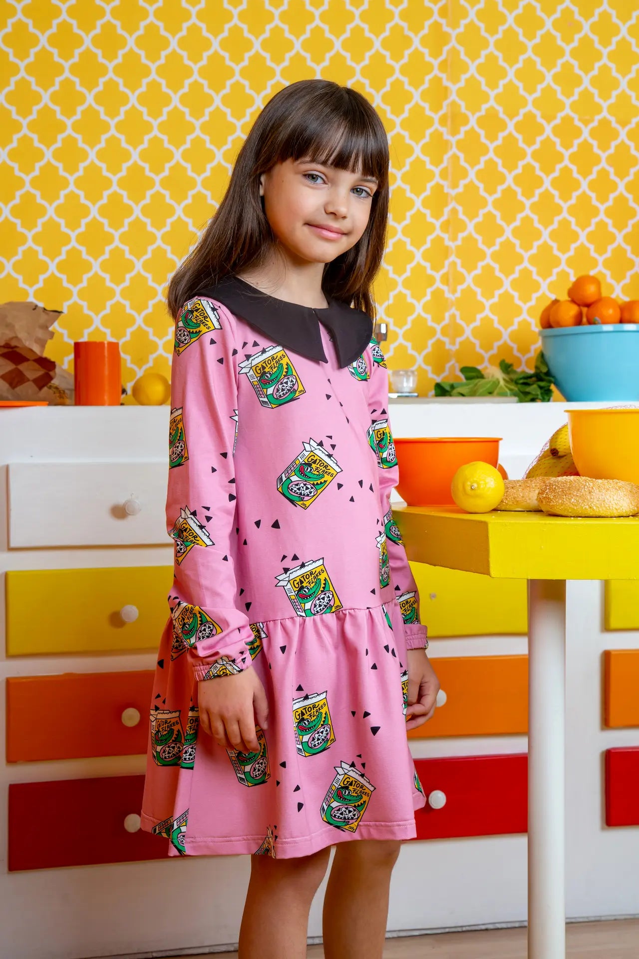 Girls Dress - Breakfast Cereal Pink