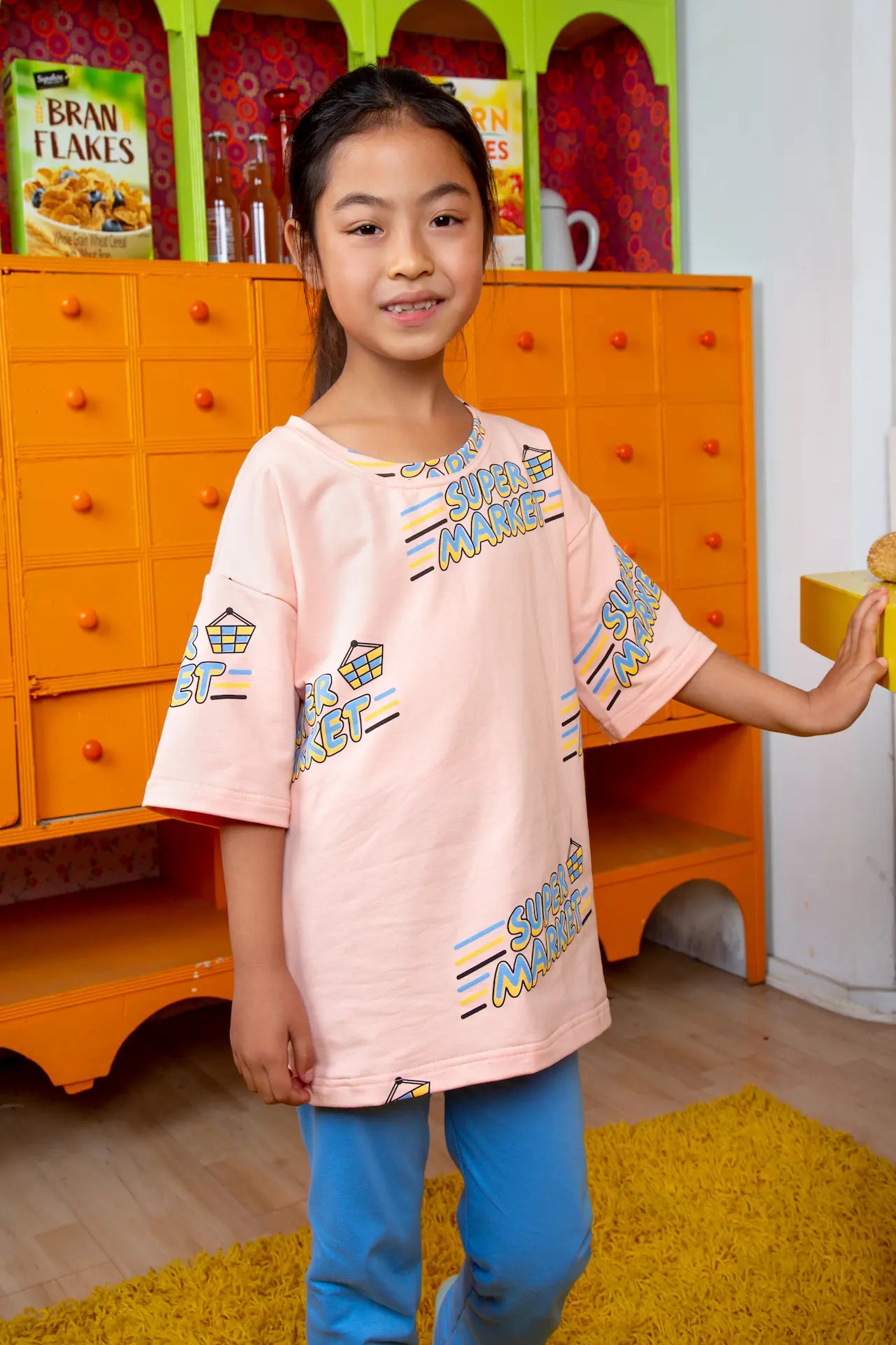 Children's oversized short-sleeved T-shirt - Supermarket Peach