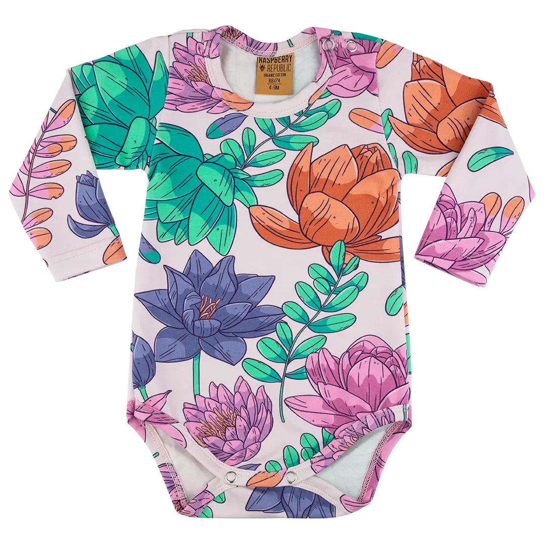 Long-sleeved baby bodysuit - Lotus Flower