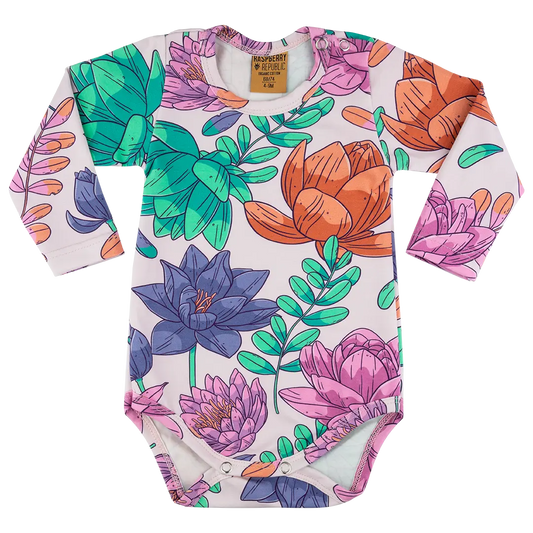 Long-sleeved baby bodysuit - Lotus Flower