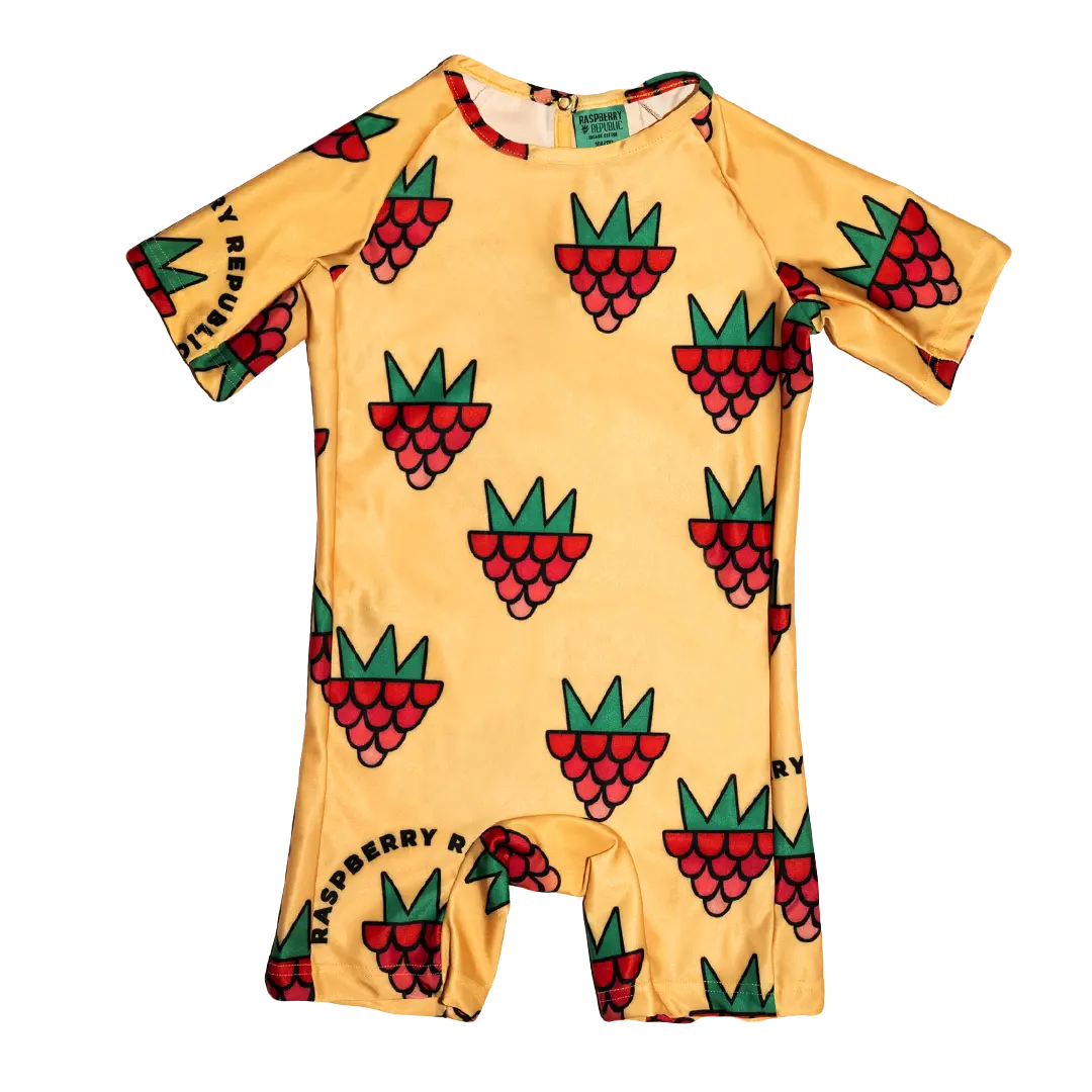Children's UV Suit - Raspberry Love Yellow UV50+