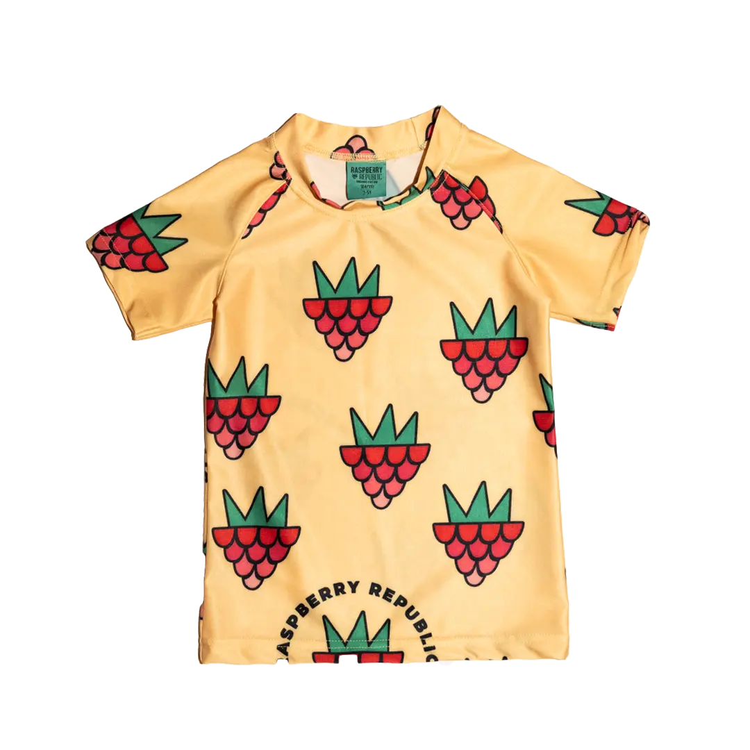 Children's UV swim top - Raspberry Love Yellow UV50+