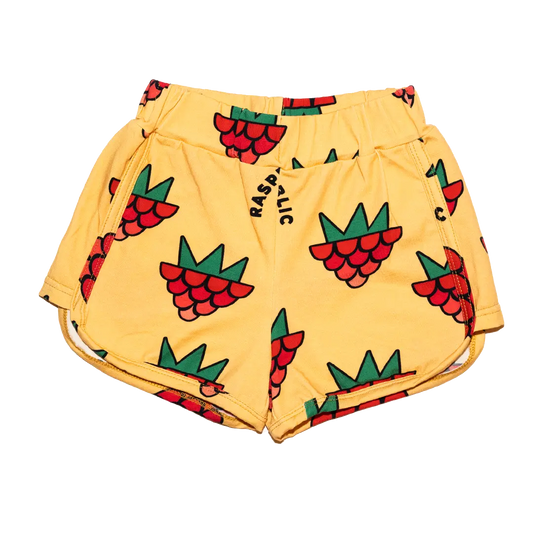 Retro Children's Shorts - Raspberry Love Yellow