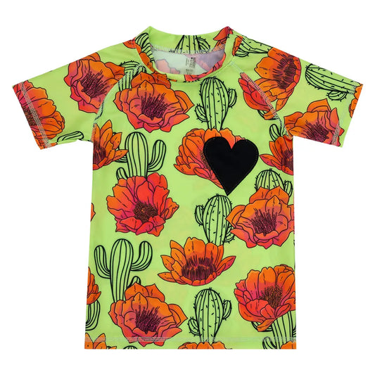 Girls UV50+ swim top - Prickly Pear