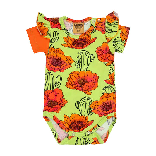 Baby bodysuit with short sleeves and ruffles - Prickly Pear