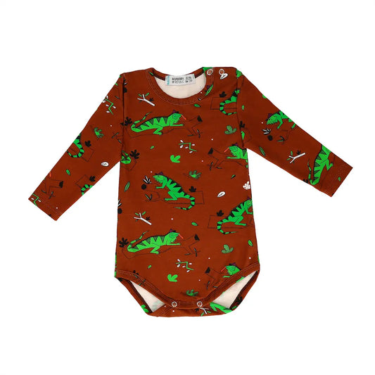 Long Sleeve Baby Bodysuit - Brown Iguana
