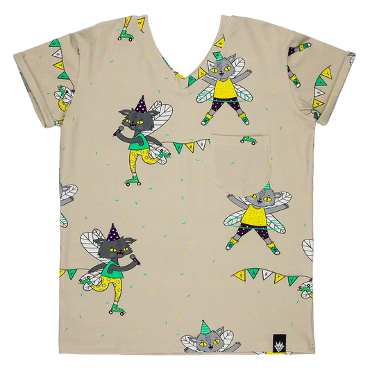 Colorful women's short-sleeved T-shirt - Cat Fairy Beige