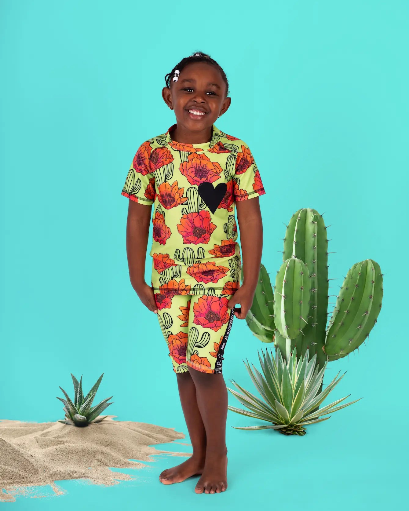 Girls UV50+ swim top - Prickly Pear