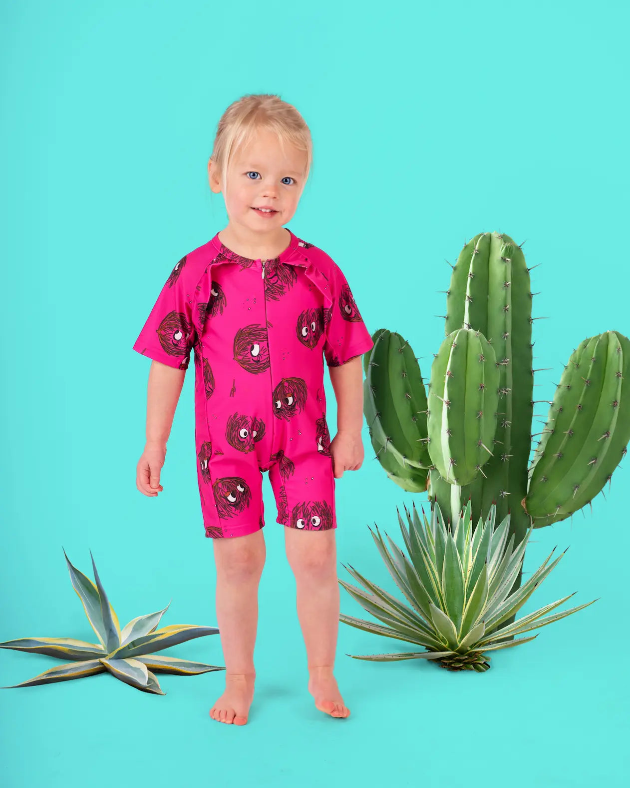 Girls UV50+  Coverall Swimsuit with Ruffles - Tumbleweed Pink