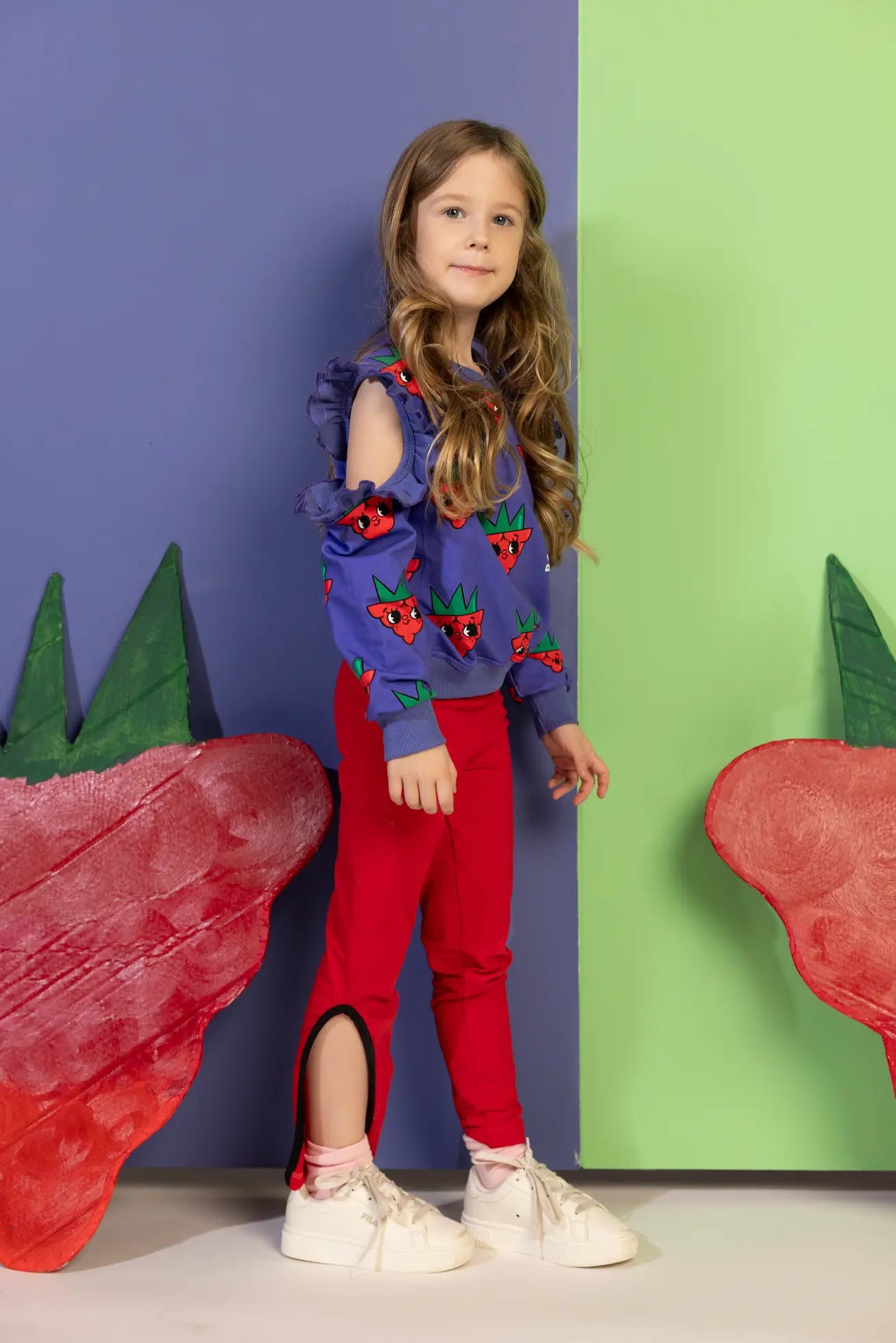 Girls shoulderless sweatshirt - Raspberry Love Purple