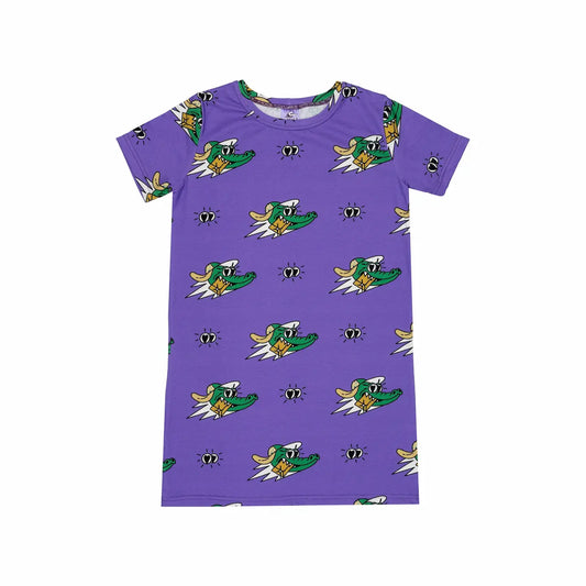 Girls' T-shirt Dress - Purple Alligator