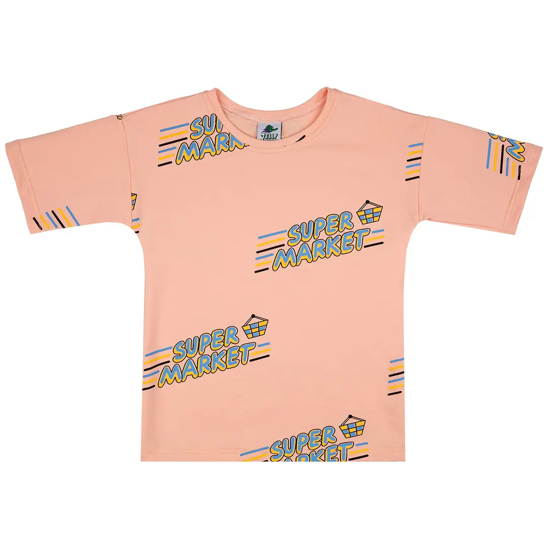 Children's oversized short-sleeved T-shirt - Supermarket Peach