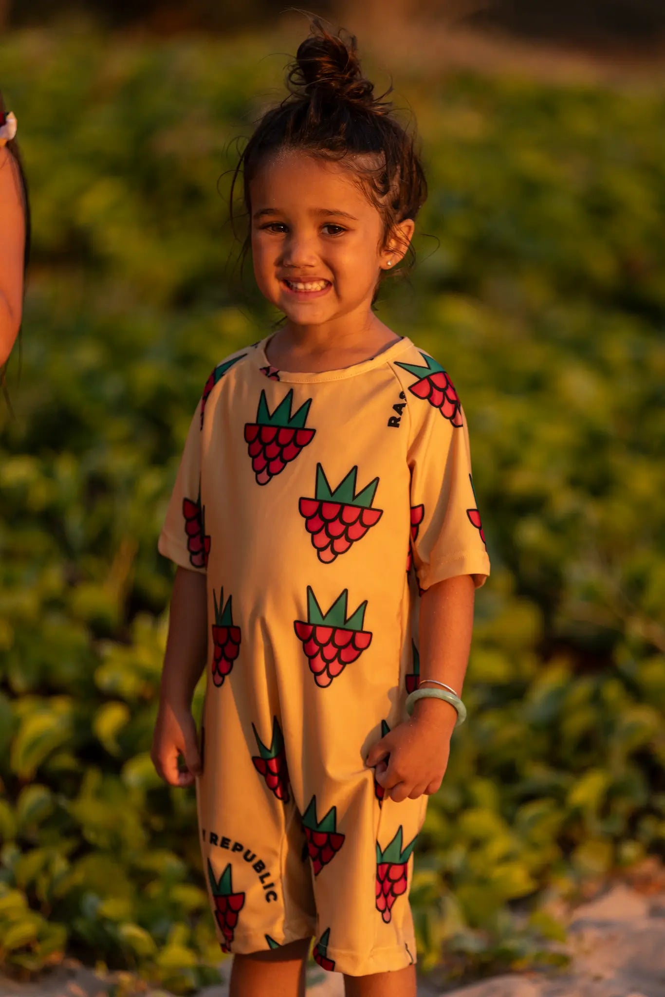 Children's UV Suit - Raspberry Love Yellow UV50+