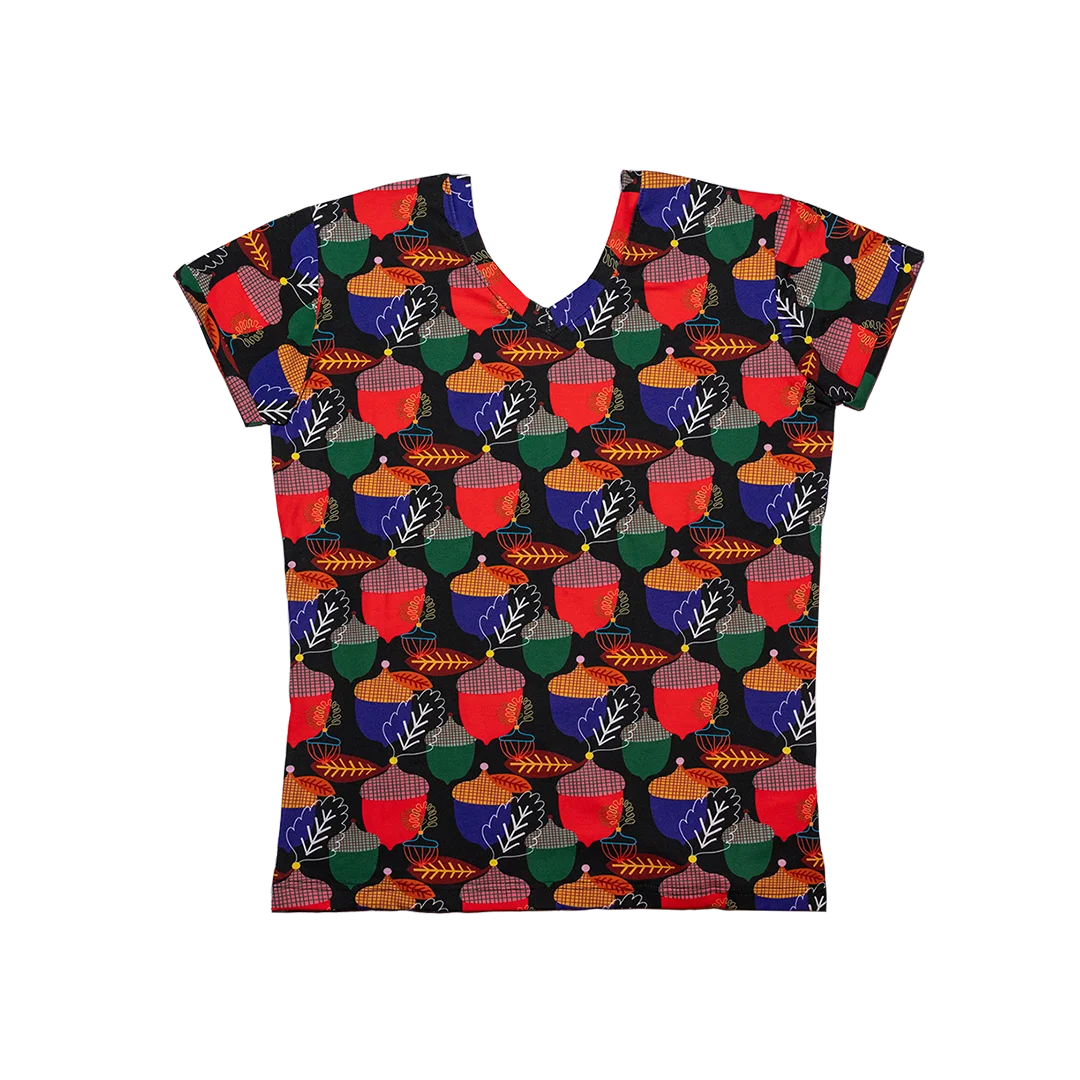 Kolorowa koszulka damska z krótkim rękawem - Żołędzie