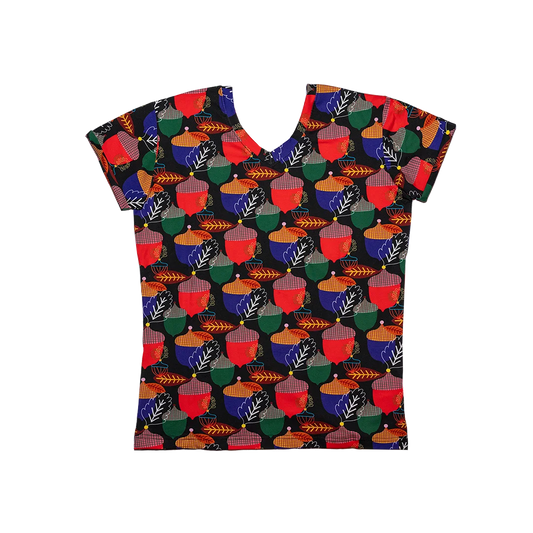 Kolorowa koszulka damska z krótkim rękawem - Żołędzie