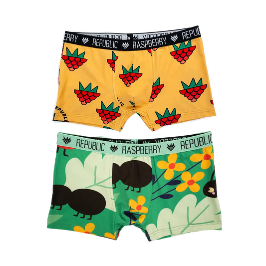 Boys Boxer Shorts Set of 2 - Raspberry Love Yellow, Anthill Green